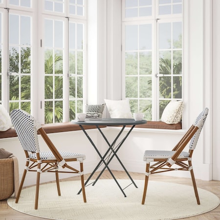 Flash Furniture White/Navy PE Rattan Stacking Paris Chair, 2PK 2-SDA-AD642001-F-WHNVY-NAT-GG